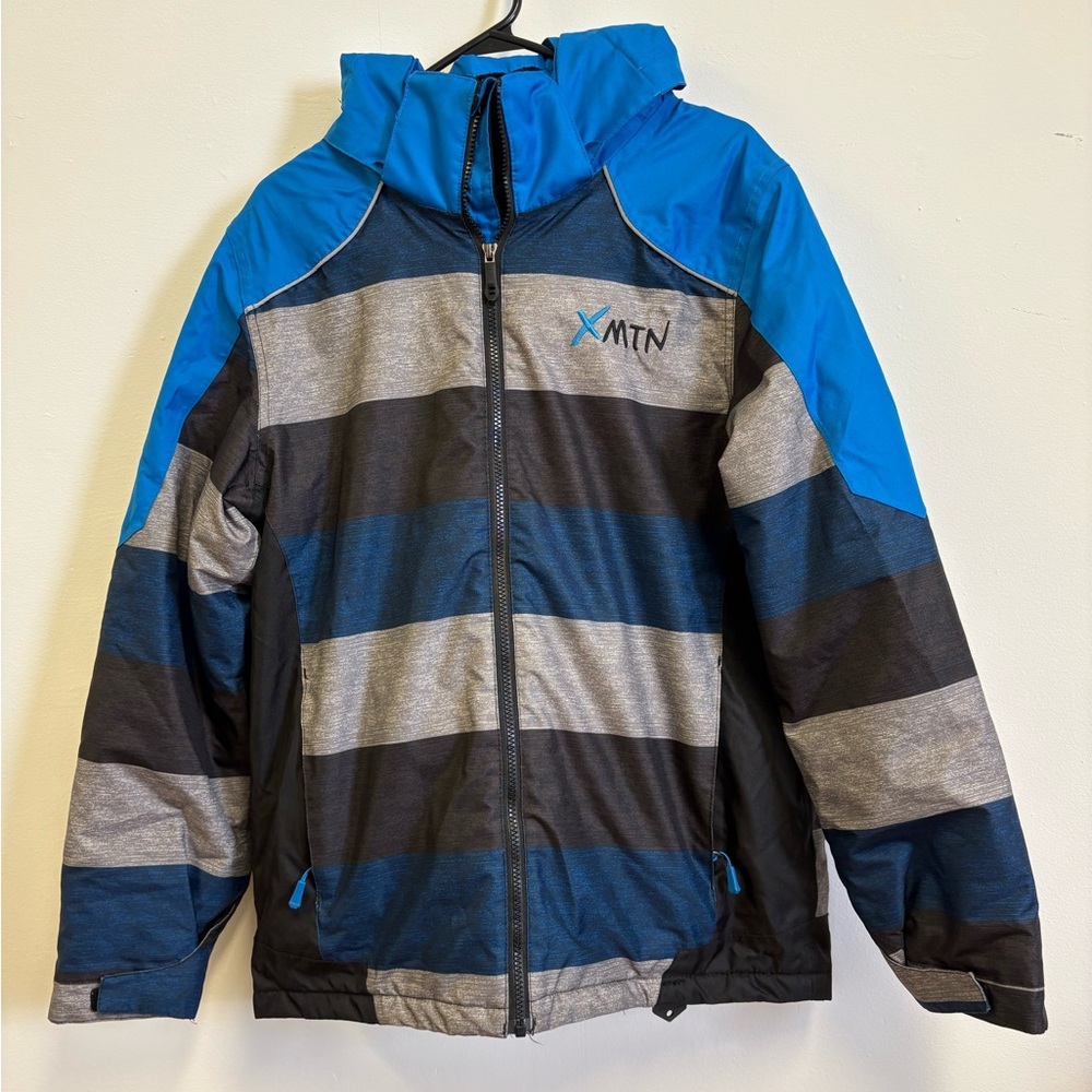 Xmtn Winter Snow Jacket Striped Blue and Gray Boys Size XL/18 Ski
